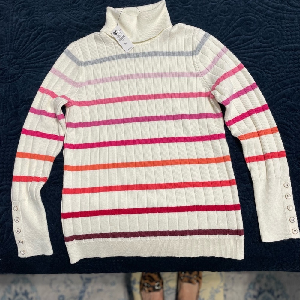 Talbots NWT PS ivory stripe sweater - Picture 2 of 7